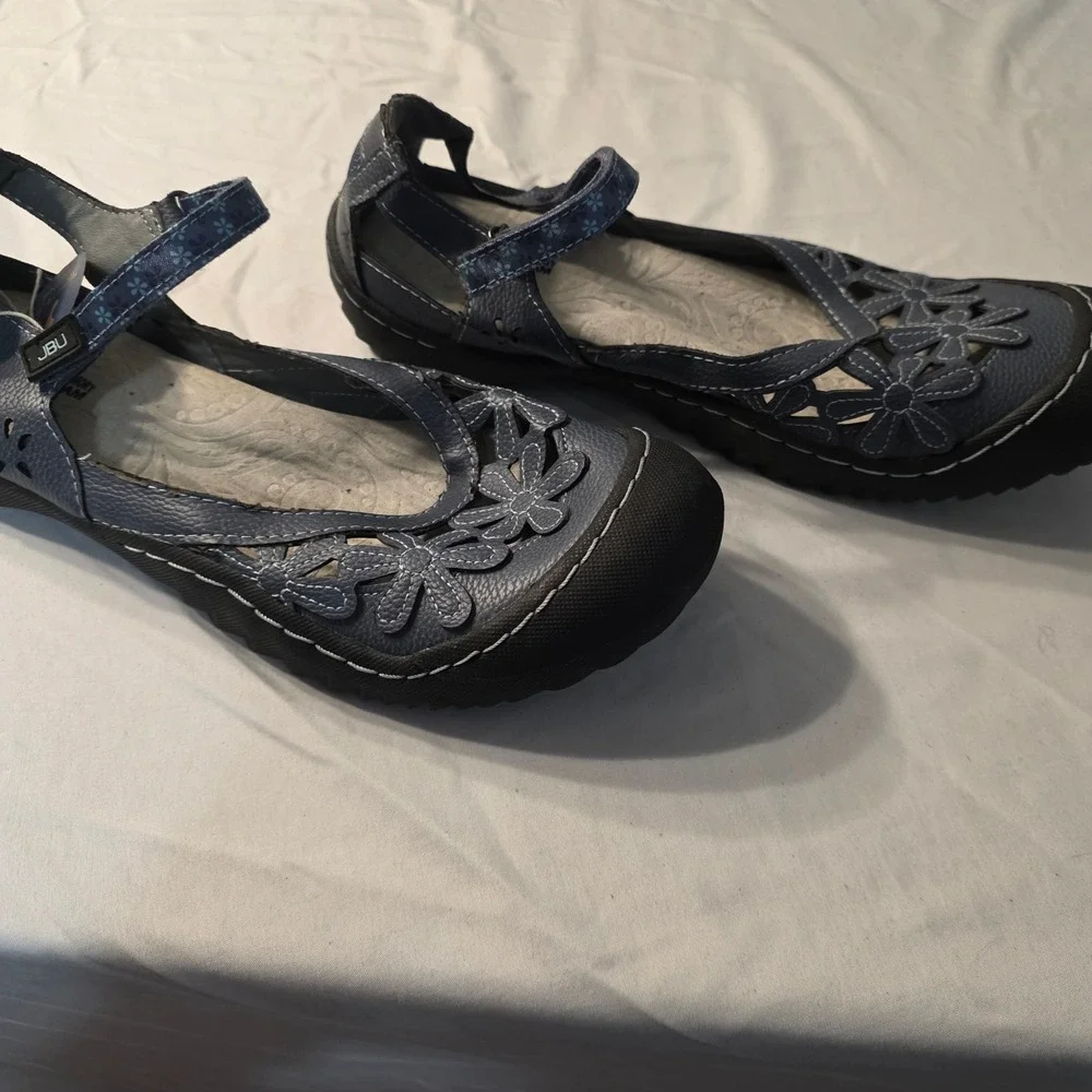 JBU by Jambu Comfort Shoes Womens Navy Mary Jane Flats Floral Cutout Memory Foam
